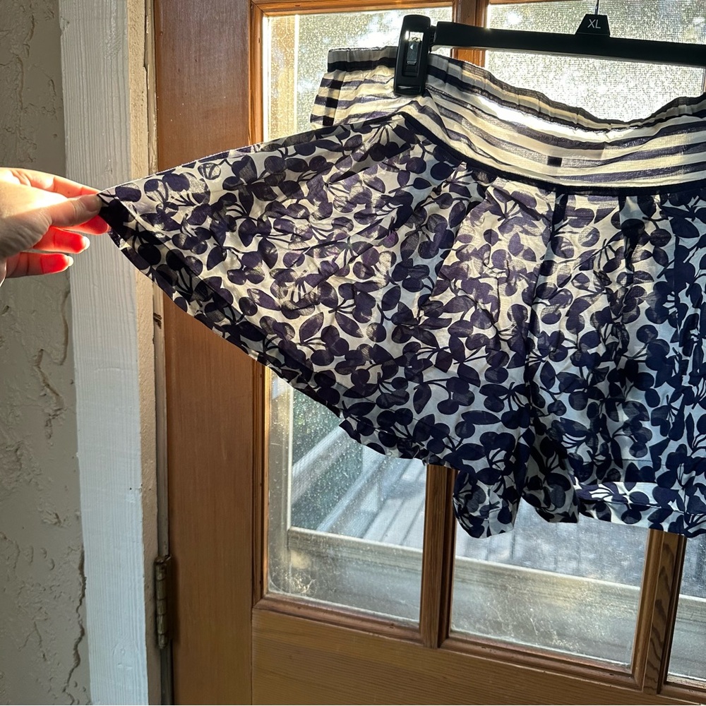 🦋 Nanette Lepore Swim Blue Stripes & Cherry Sheer Beach Cover Up Mini Shorts🍒
